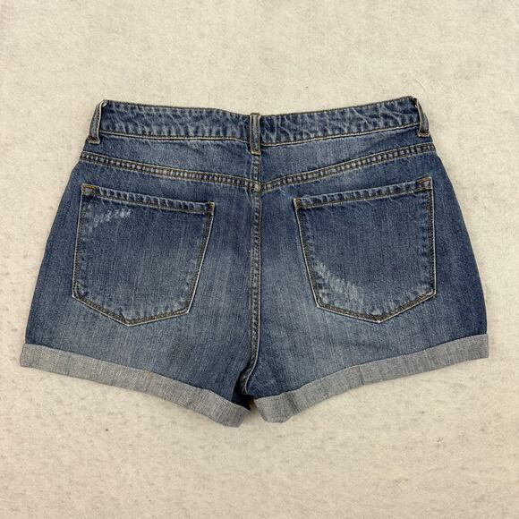 Forever 21 Womens Distressed Denim Shorts Size 29 Button Fly Cuffed Jean - Picture 4 of 9